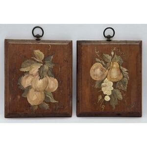 Vintage Hand Painted Fruit Wood Wall Plaques Rustic Farmhouse Kitchen Decor Set‎
